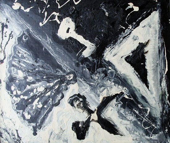 Blue Items with Fan.  Oil on Board, Moscow 1988 14x18